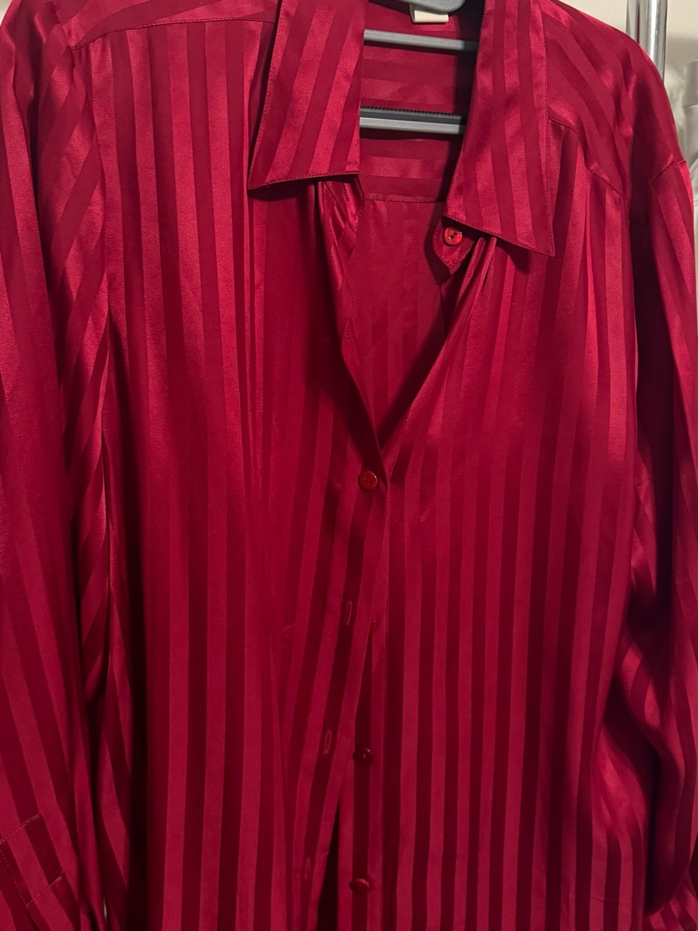 Red Satin Stripe Dress Shirt